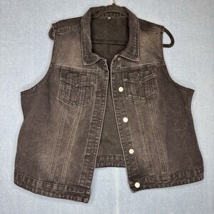 Women's Faded Black Cutoff Sleeveless Vest XXL Grunge Punk Rock Goth Biker